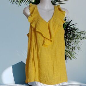 Unique Spectrum Size Large Yellow Ruffled Blouse with V-Neckline
